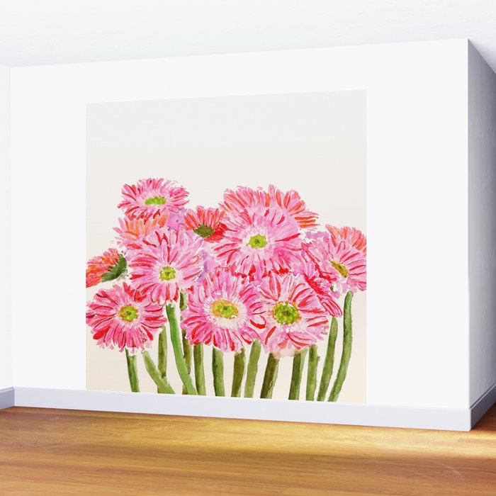Pink Gerbera Daisy watercolor Wall Mural Gallery Image 2
