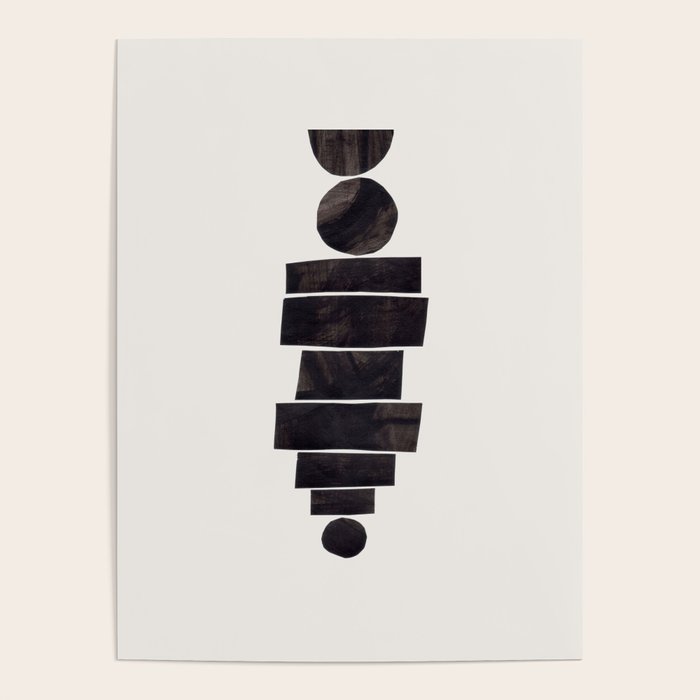 Black & White Minimalist Mid Century Paper collage Funky Black Ink Tribal Geometric by Ejaaz Haniff Poster Gallery Image 1