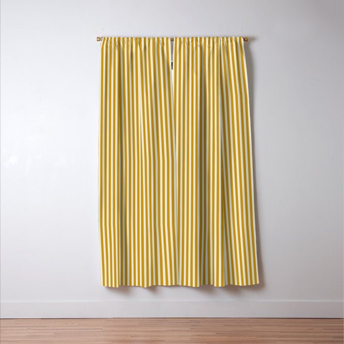 Fine Stripes Narrow Vertical Stripe Pattern in Ochre Mustard Cream Window Curtain Gallery Image 3