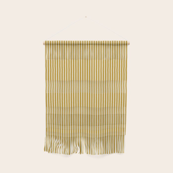 Fine Stripes Narrow Vertical Stripe Pattern in Ochre Mustard Cream Wall Hanging Gallery Image 1