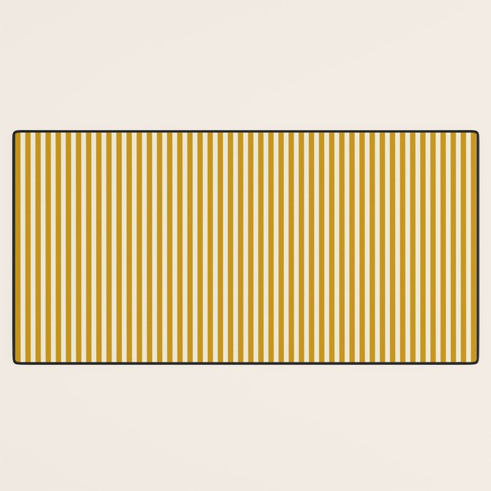 Fine Stripes Narrow Vertical Stripe Pattern in Ochre Mustard Cream Desk Mat Gallery Image 3