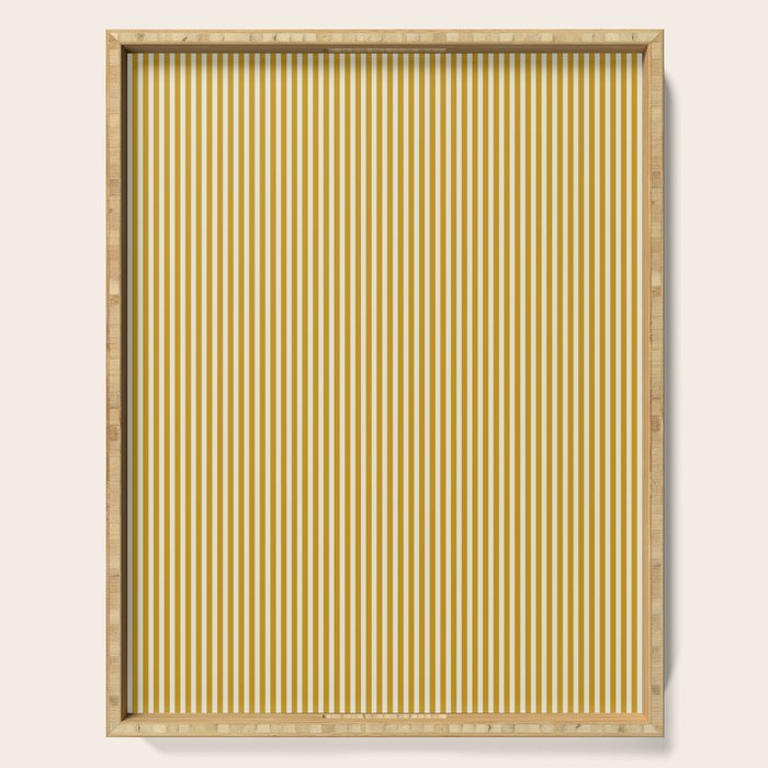 Fine Stripes Narrow Vertical Stripe Pattern in Ochre Mustard Cream Serving Tray Gallery Image 1