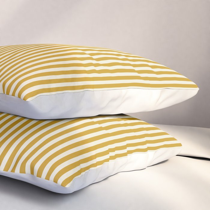 Fine Stripes Narrow Vertical Stripe Pattern in Ochre Mustard Cream Pillow Sham Gallery Image 3
