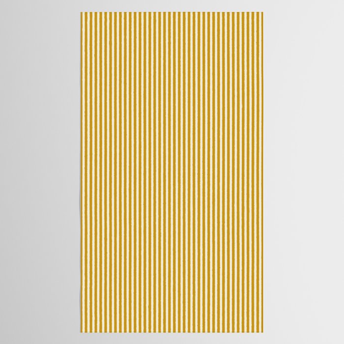 Fine Stripes Narrow Vertical Stripe Pattern in Ochre Mustard Cream Tablecloth Gallery Image 2