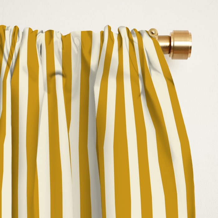 Fine Stripes Narrow Vertical Stripe Pattern in Ochre Mustard Cream Window Curtain Gallery Image 2