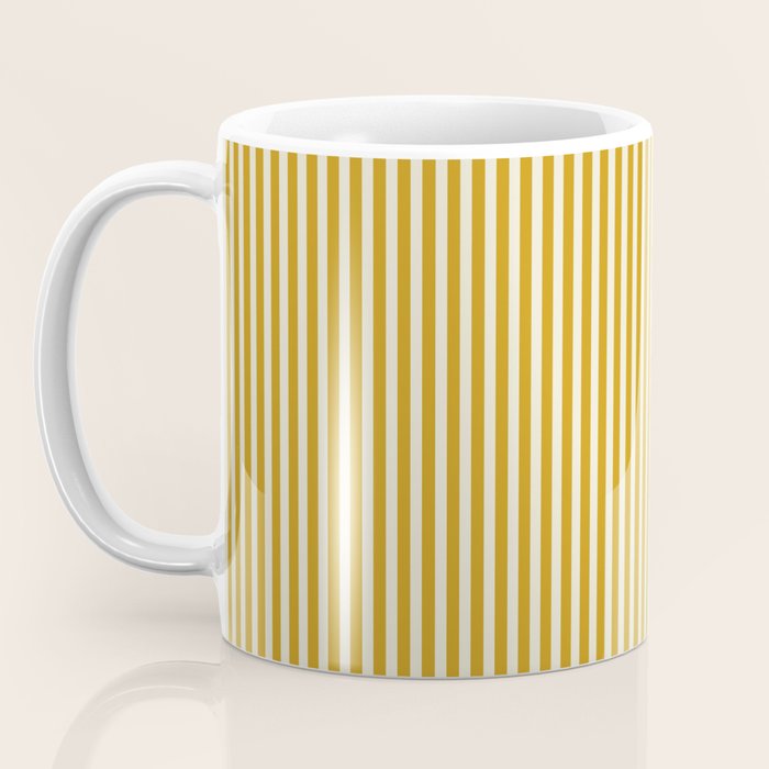 Fine Stripes Narrow Vertical Stripe Pattern in Ochre Mustard Cream Coffee Mug Gallery Image 3