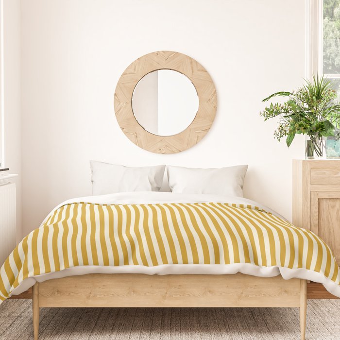 Fine Stripes Narrow Vertical Stripe Pattern in Ochre Mustard Cream Duvet Cover Gallery Image 3