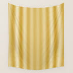 Fine Stripes Narrow Vertical Stripe Pattern in Ochre Mustard Cream Wall Tapestry Gallery Image 4