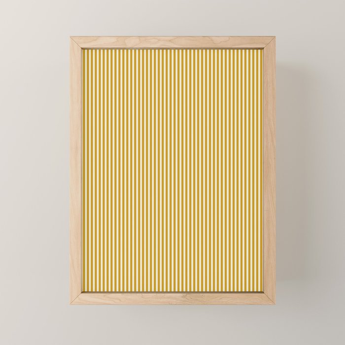 Fine Stripes Narrow Vertical Stripe Pattern in Ochre Mustard Cream Mini Art Print Gallery Image 1
