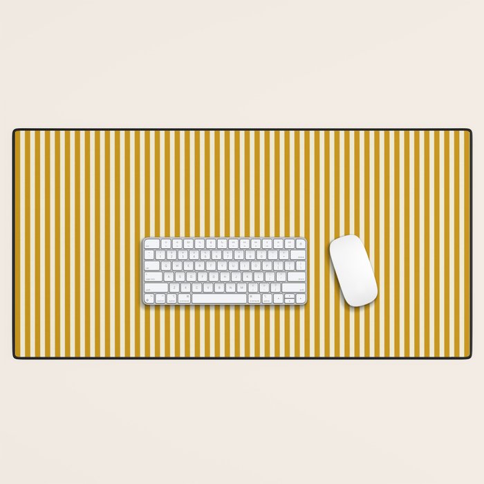 Fine Stripes Narrow Vertical Stripe Pattern in Ochre Mustard Cream Desk Mat Gallery Image 1