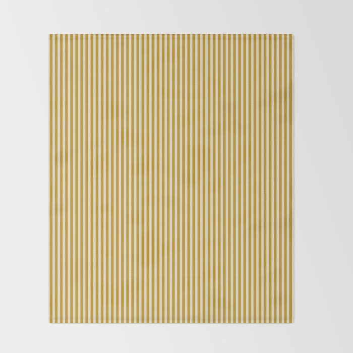 Fine Stripes Narrow Vertical Stripe Pattern in Ochre Mustard Cream Throw Blanket Gallery Image 2