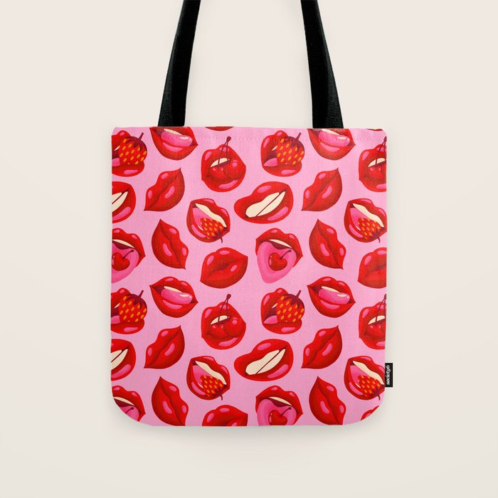 Fruity & Flirty Pattern on Light Pink Tote Bag Gallery Image 1