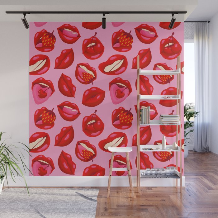 Fruity & Flirty Pattern on Light Pink Wall Mural Gallery Image 1