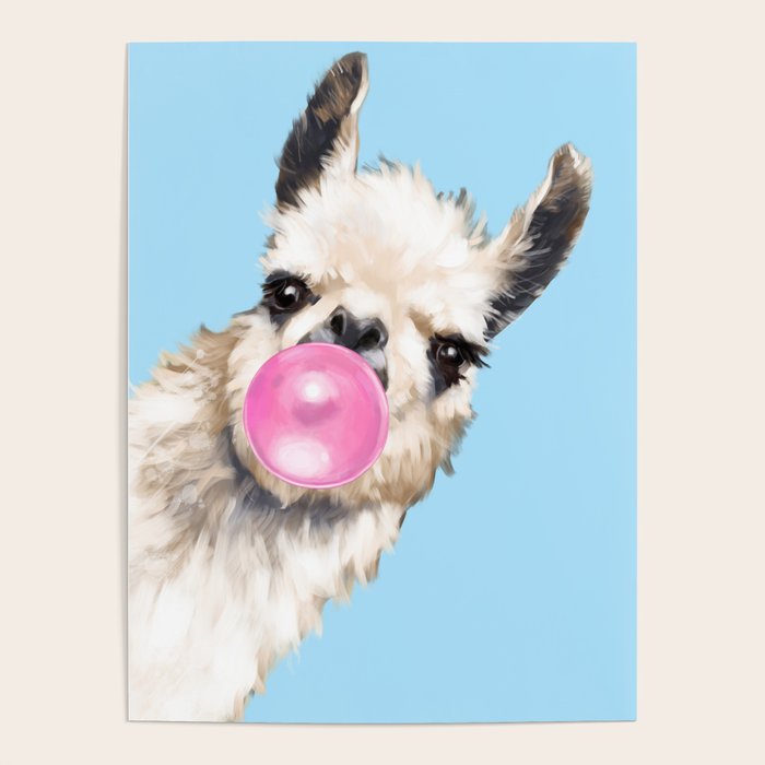 Bubble Gum Sneaky Llama in Blue Poster Gallery Image 4