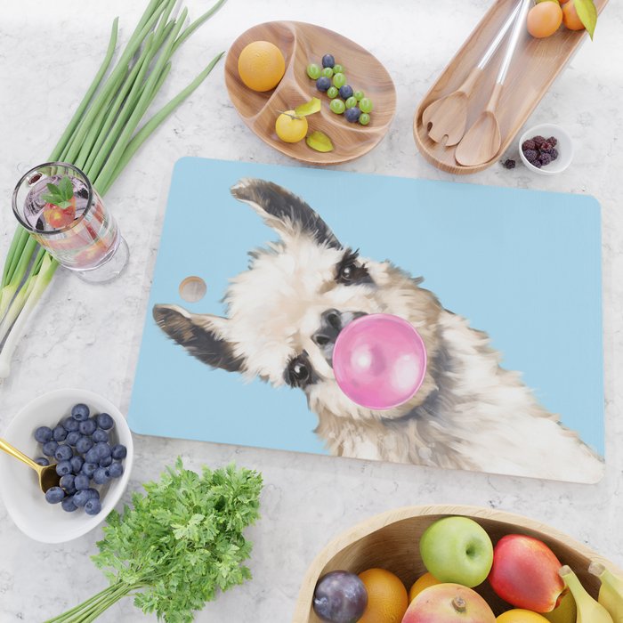 Bubble Gum Sneaky Llama in Blue Cutting Board Gallery Image 2