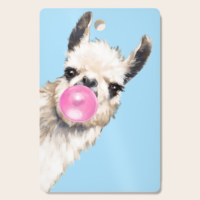 Bubble Gum Sneaky Llama in Blue Cutting Board Gallery Image 1