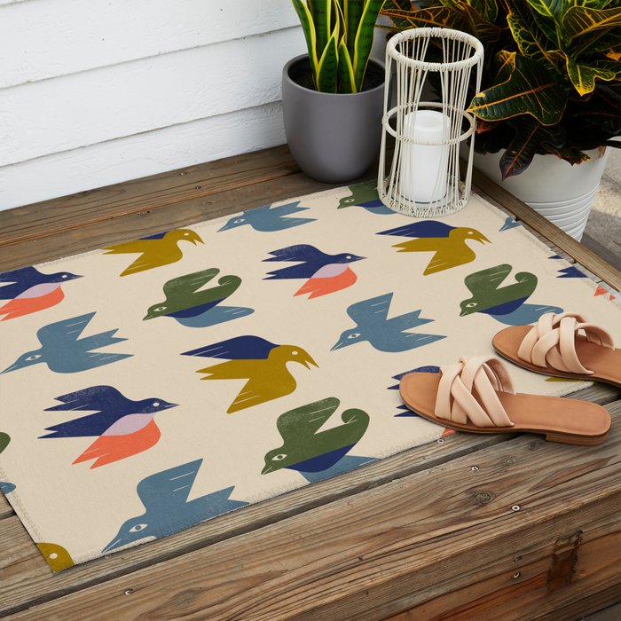 Four Birds Grid Outdoor Rug Gallery Image 2