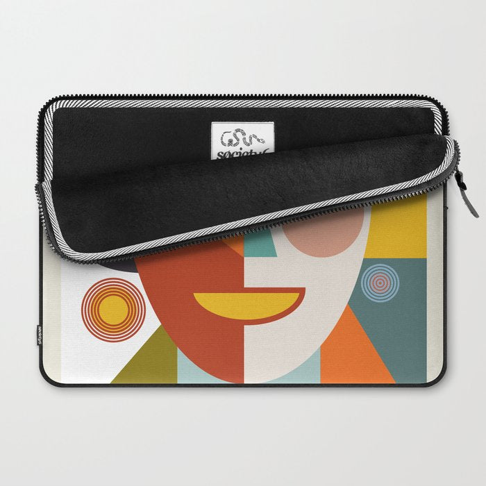 mid century geometric face Laptop Sleeve Gallery Image 2