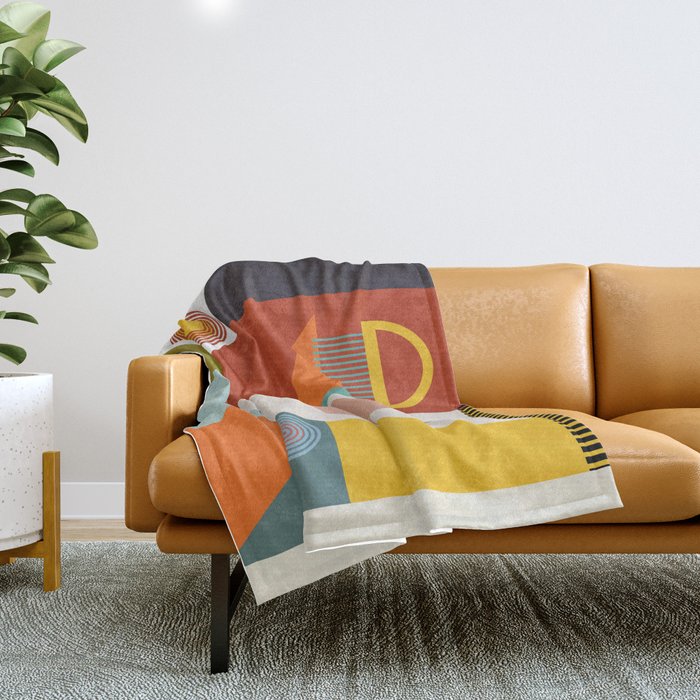 mid century geometric face Throw Blanket Gallery Image 1
