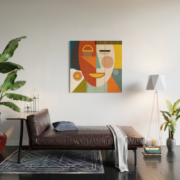 mid century geometric face Wood Wall Art Gallery Image 2