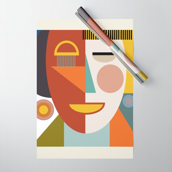 mid century geometric face Wrapping Paper Gallery Image 1
