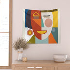 mid century geometric face Wall Tapestry Gallery Image 2