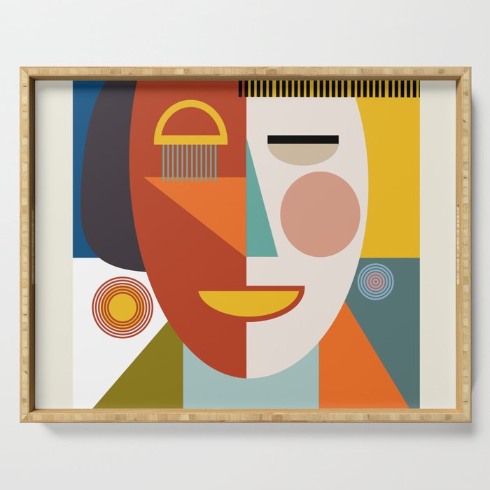 mid century geometric face Serving Tray Gallery Image 1