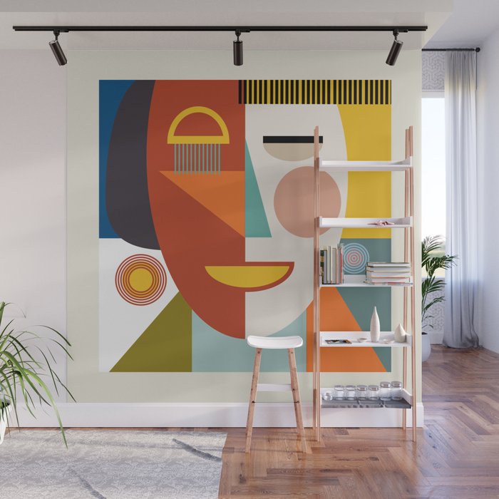 mid century geometric face Wall Mural Gallery Image 1