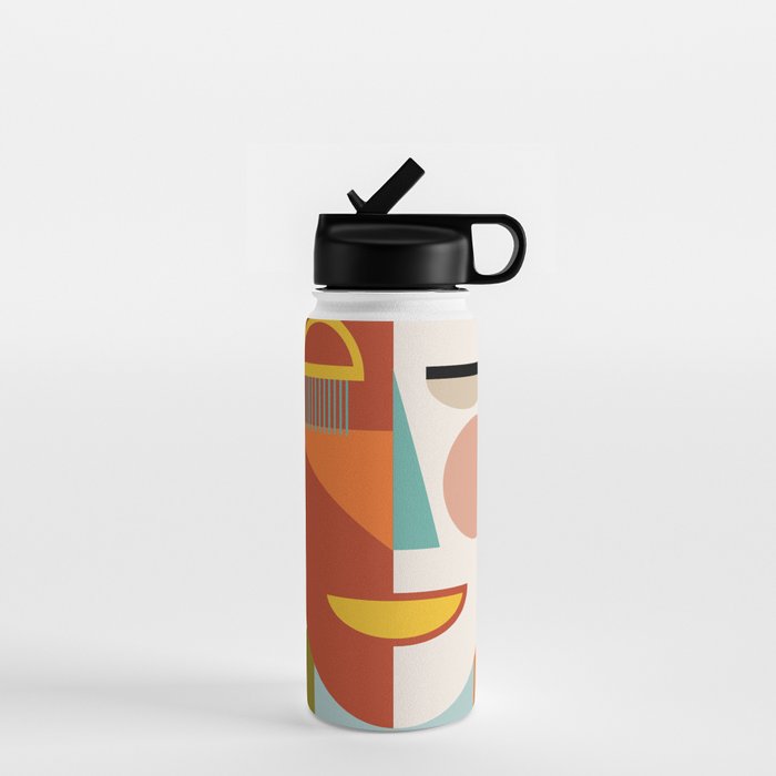 mid century geometric face Water Bottle Gallery Image 1