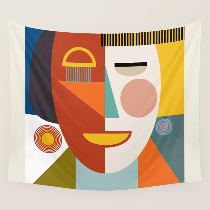 mid century geometric face Wall Tapestry Gallery Image 4