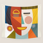 mid century geometric face Wall Tapestry Gallery Image 4
