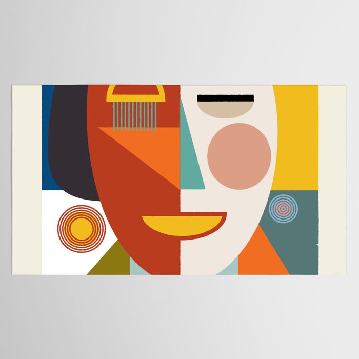 mid century geometric face Tablecloth Gallery Image 2