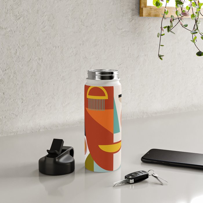 mid century geometric face Water Bottle Gallery Image 4