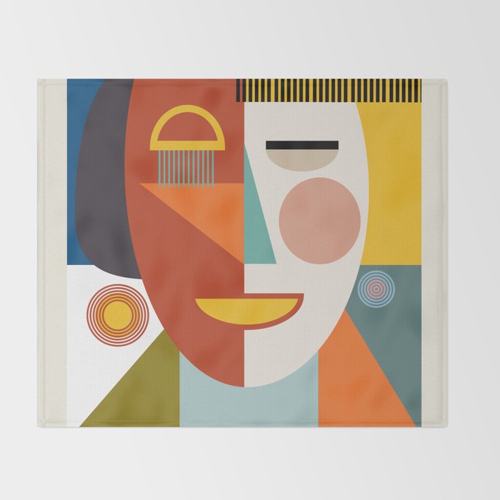 mid century geometric face Throw Blanket Gallery Image 2