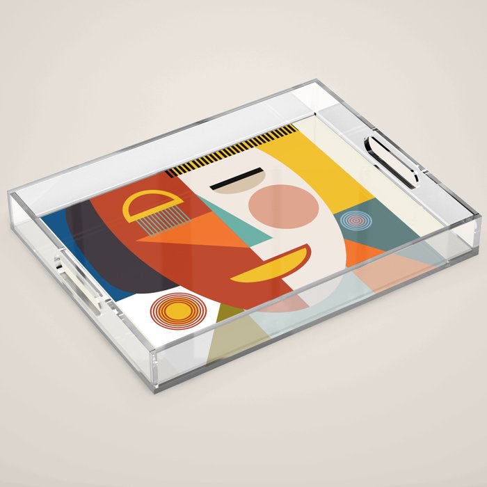 mid century geometric face Acrylic Tray Gallery Image 1