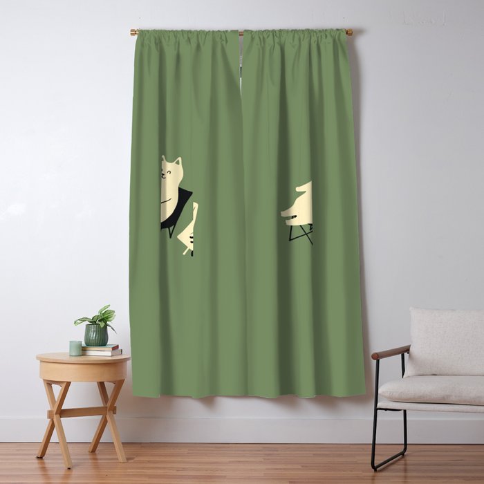 Happy go Lucky Cat 4r relax enjoy coffee on chair Window Curtain Gallery Image 1
