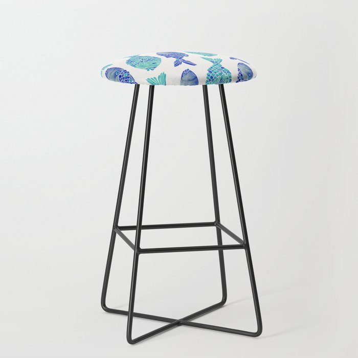 Indonesian Fish Duo - Navy & Turquoise Palette Stool Gallery Image 1
