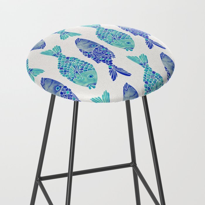 Indonesian Fish Duo - Navy & Turquoise Palette Stool Gallery Image 2