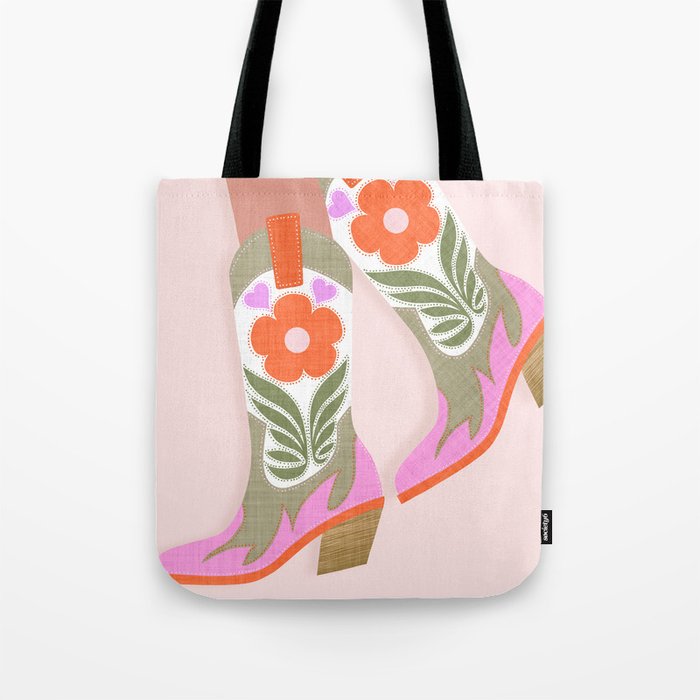 Cowgirl boots Howdy on soft pink Tote Bag Gallery Image 1