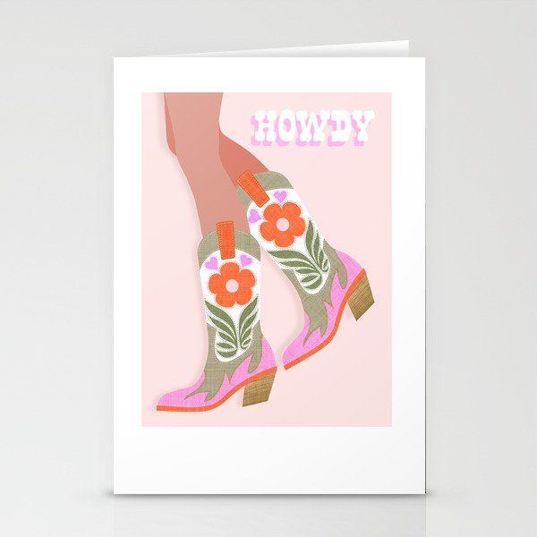Cowgirl boots Howdy on soft pink Stationery Card Gallery Image 2