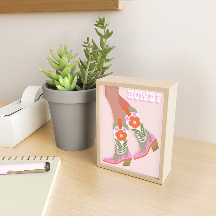 Cowgirl boots Howdy on soft pink Mini Art Print Gallery Image 2