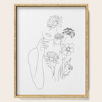 Minimal Line Art Woman with Flowers III Serving Tray Gallery Image 1