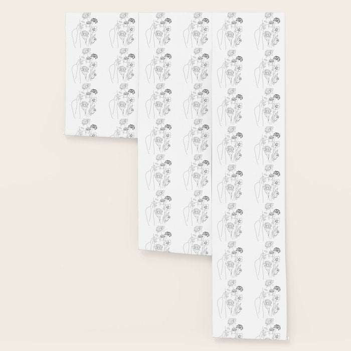 Minimal Line Art Woman with Flowers III Wallpaper Gallery Image 3