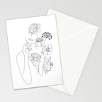 Minimal Line Art Woman with Flowers III Stationery Card Gallery Image 2