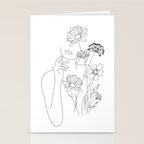 Minimal Line Art Woman with Flowers III Stationery Card Gallery Image 2