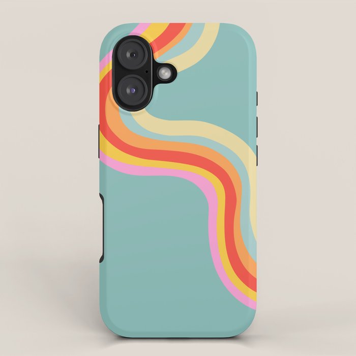 Groovy 70s Retro Rainbow Flow on Blue iPhone Case Gallery Image 1