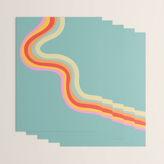 Groovy 70s Retro Rainbow Flow on Blue Wrapping Paper Gallery Image 3