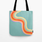 Groovy 70s Retro Rainbow Flow on Blue Tote Bag Gallery Image 1