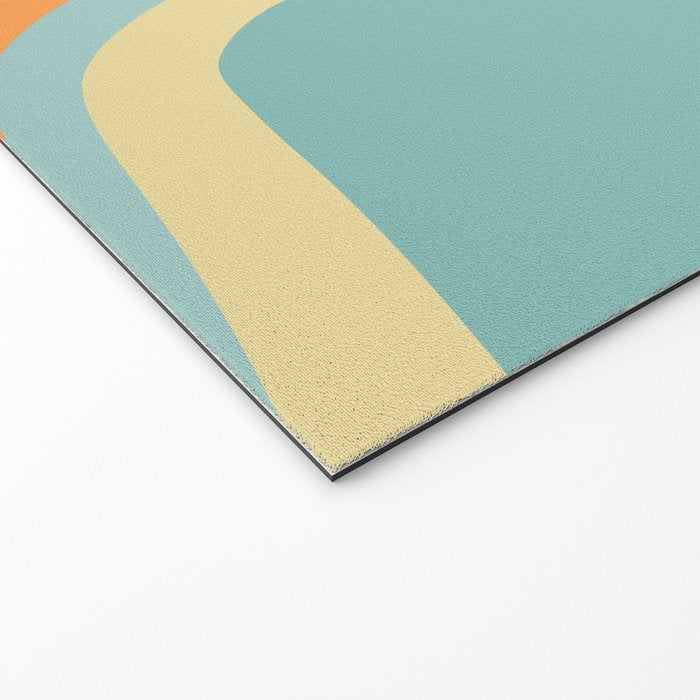 Groovy 70s Retro Rainbow Flow on Blue Welcome Mat Gallery Image 2