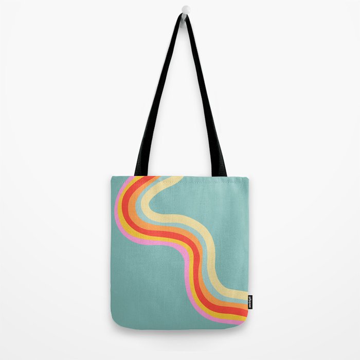 Groovy 70s Retro Rainbow Flow on Blue Tote Bag Gallery Image 2